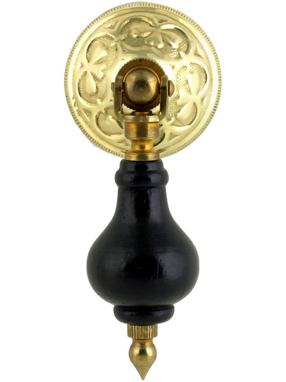 3" Ebonized Wood Tear Drop Pull With Stamped Brass Rosette